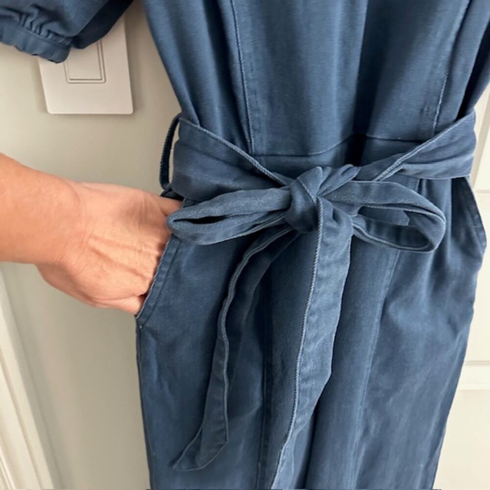 En Saison Puff Sleeve Belted Denim Wide Leg Jumpsuit Medium - Picture 7 of 16